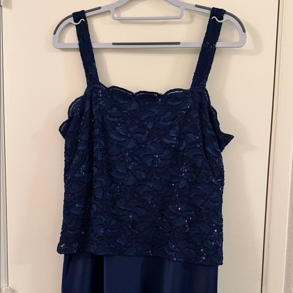 Alex Evenings Navy Blue Lace & Sequin Maxi Formal Dress